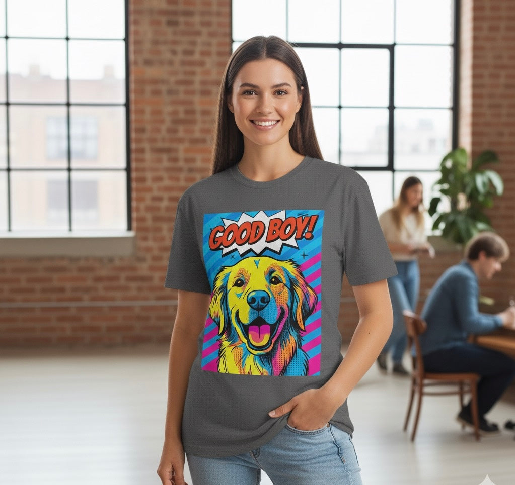 Pop Art Golden Retriever "Good Boy!" T-Shirt
