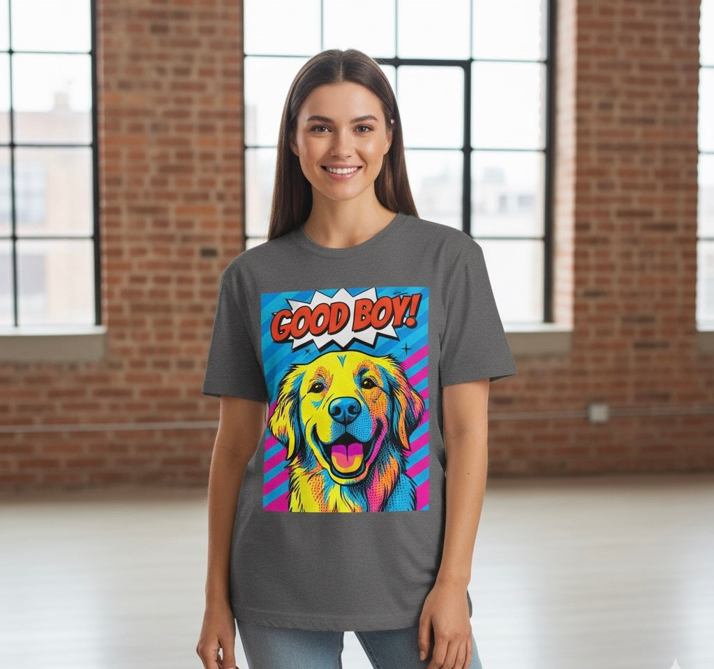 Pop Art Golden Retriever "Good Boy!" T-Shirt