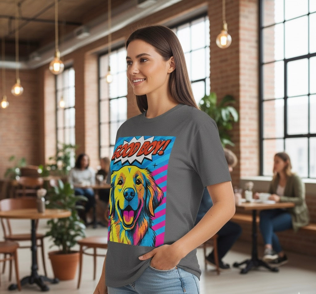 Pop Art Golden Retriever "Good Boy!" T-Shirt