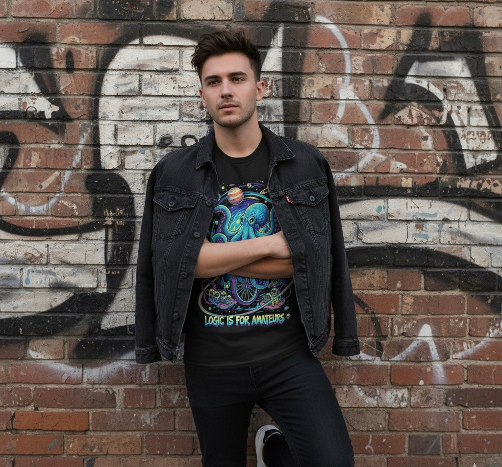 Cosmic Octopus Unicycle Tee: "Logic Is For Amateurs"