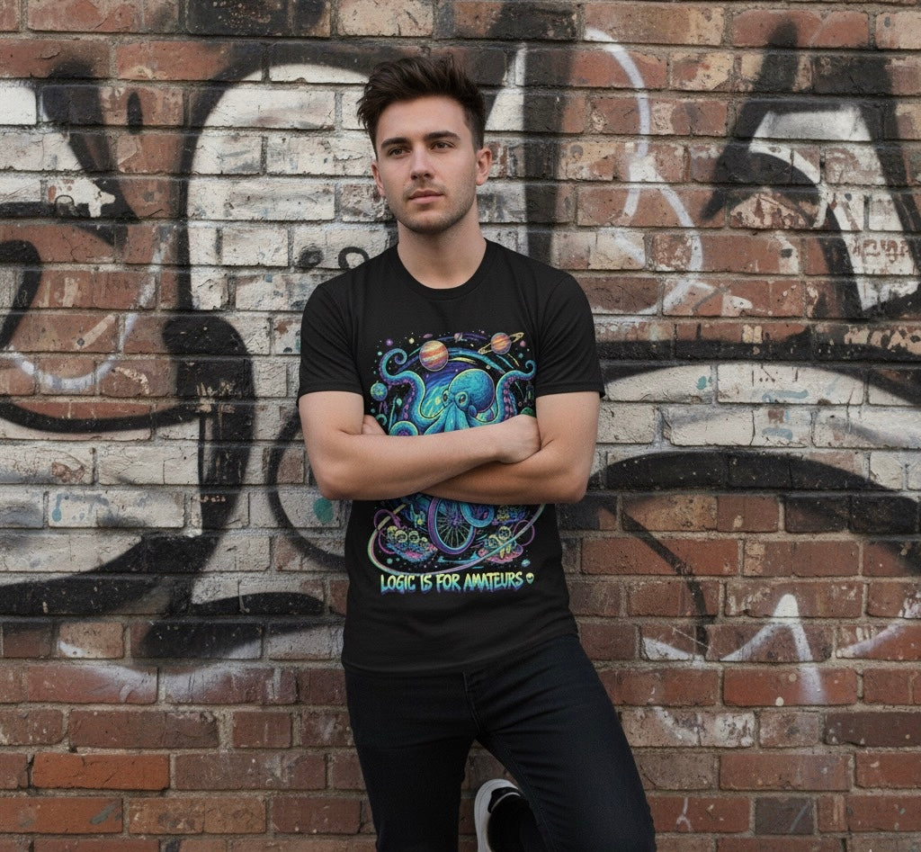 Cosmic Octopus Unicycle Tee: "Logic Is For Amateurs"