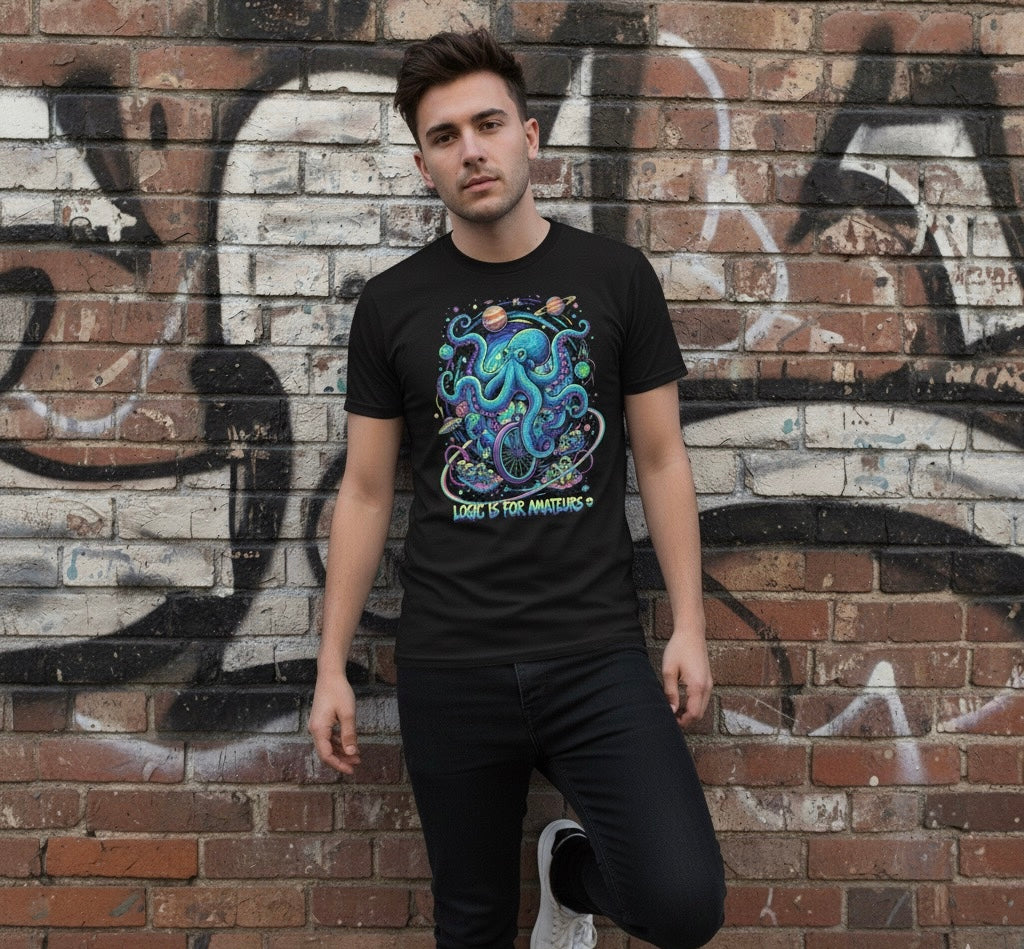 Cosmic Octopus Unicycle Tee: "Logic Is For Amateurs"