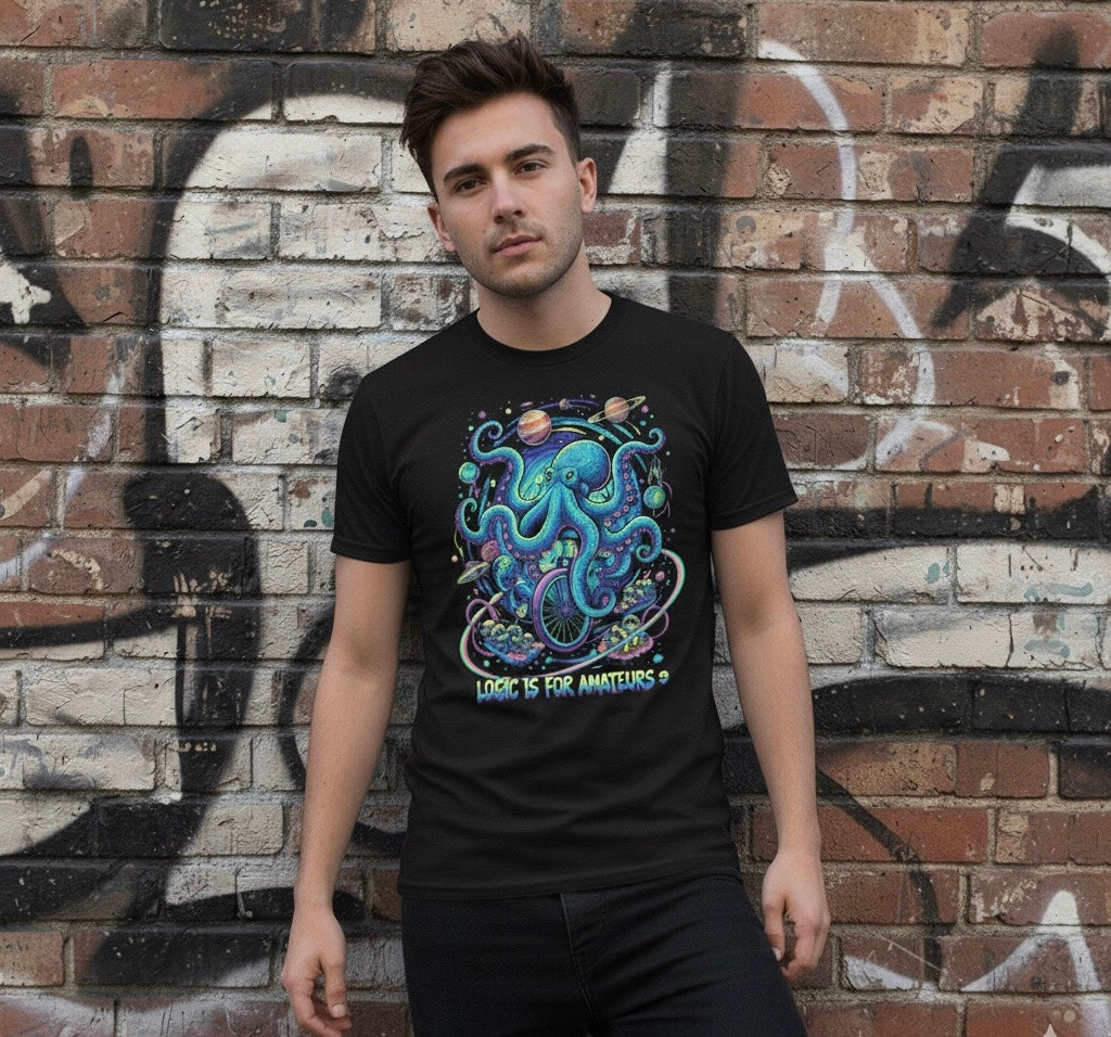 Cosmic Octopus Unicycle Tee: "Logic Is For Amateurs"